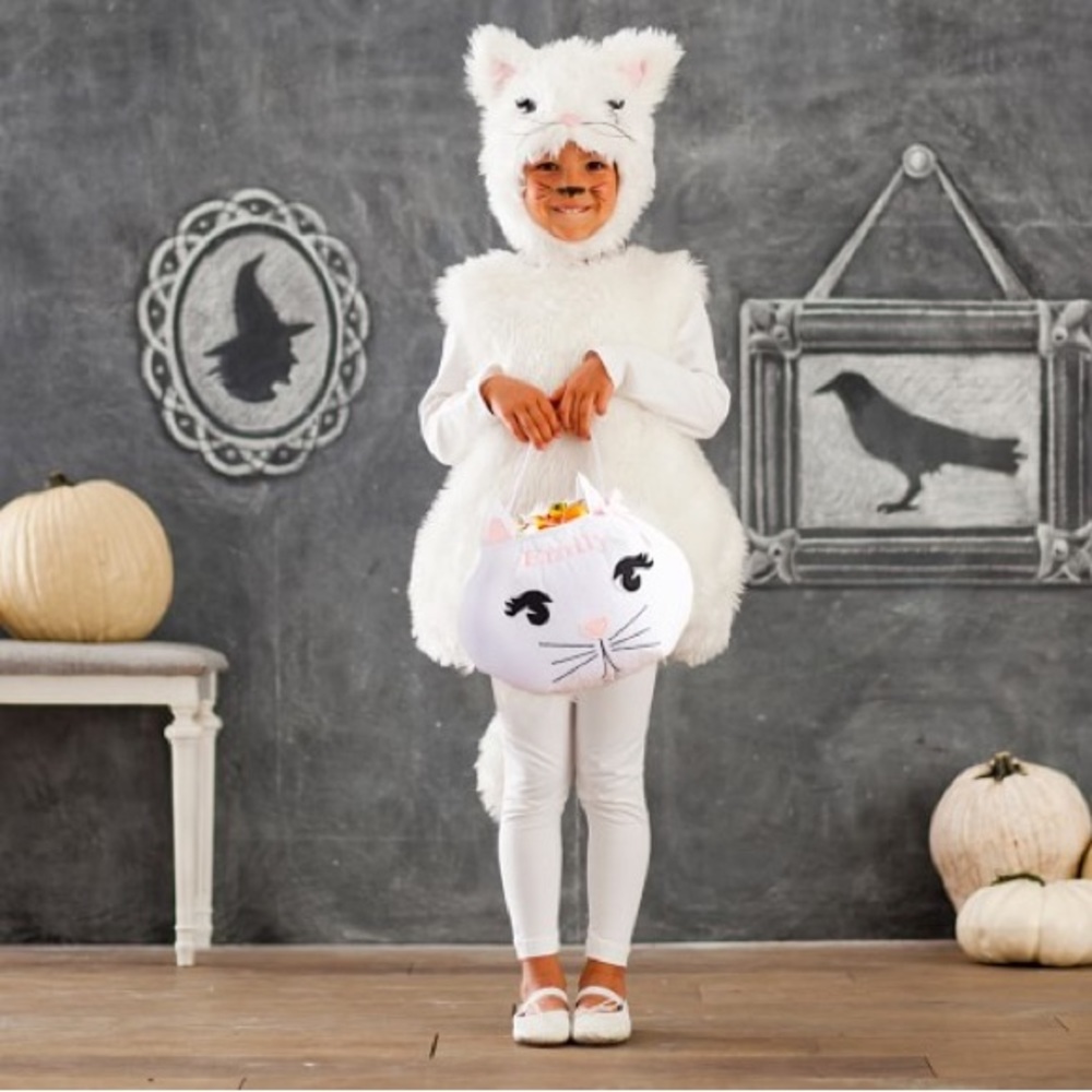 Pottery barn, kids, white kitty cat costume Halloween